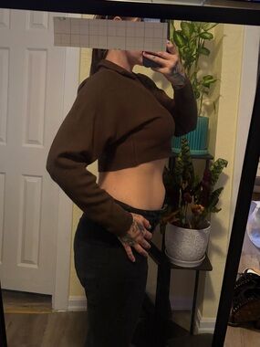 New AKIRA Cropped Off-the-Shoulder Brown Knit Sweater
